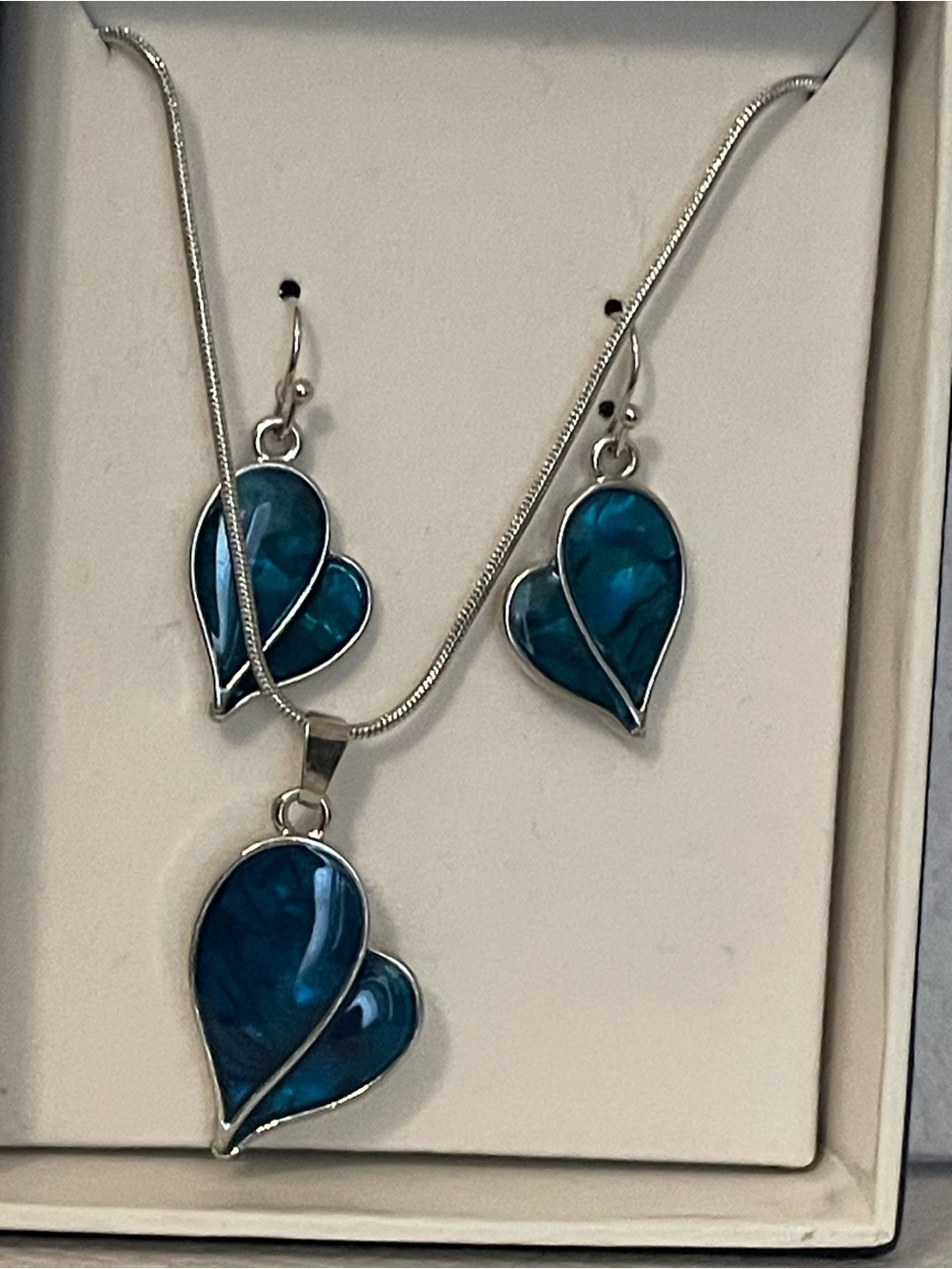 Blue Heart Pendant Necklace and Earring Set -NIB